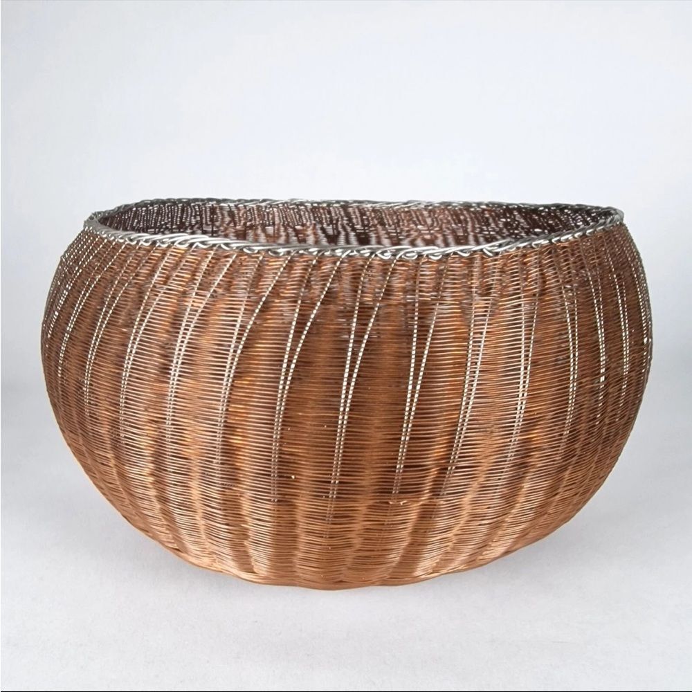 Michael Aram Woven Basket Bowl Copper Silver Wire Navajo Style 11x5 Artist Mark